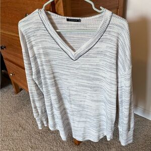 White and Gray V-Neck Sweater
